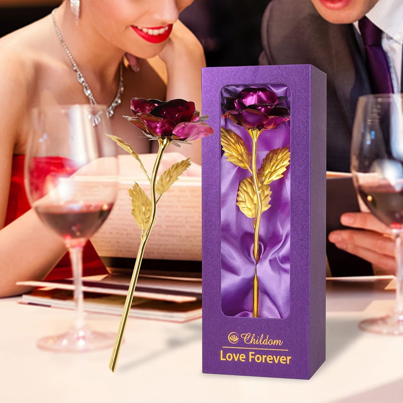 Childom Birthday Gifts for Women,Christmas Rose Gifts for Mom,Purple Rose Present for Her,Wife,Sweet Artificial Flower for Grandma,Daughter,Women,Christmas,Birthday,Anniversary,Valentines,Mothers Day - Image 5