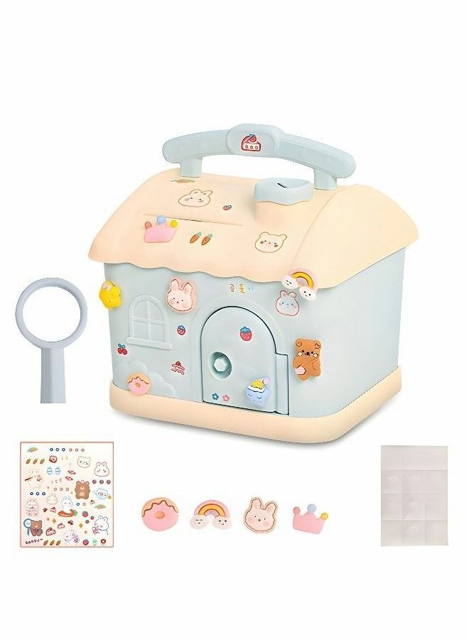 Cute Little House Piggy Bank With 1 Key And Cute Sticker Toy