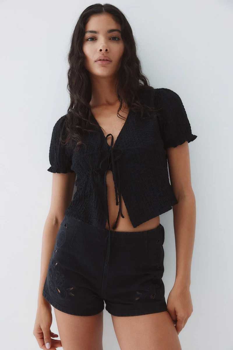 H&M Crinkled tie-front top