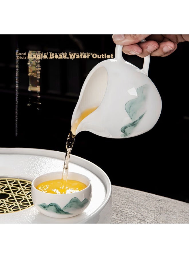 Qixuanyuan Jade And Porcelain Kung Fu Tea Set Gift Box For Home And Office Use, Includes Gaiwan And Teacups, Complete Set For Festivals And Annual Meetings, Gift-giving - Image 2
