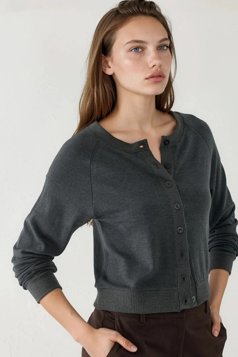 BUSEM Crew Neck Buttoned Cardigan