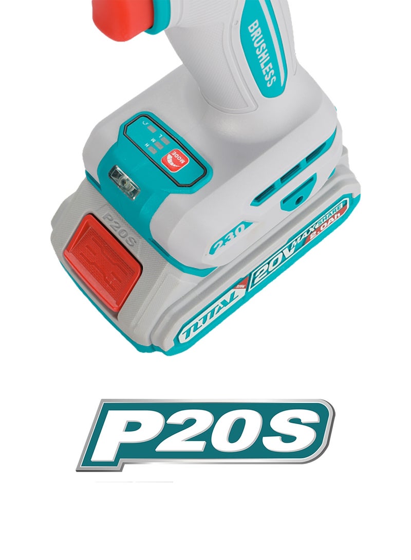 توتال مفك صدمي لاسلكي بدون فرشات من توتال 20 فولت (230 نيوتن متر) - ساق سداسي 1/4 بوصة مع تحكم بثلاث سرعات (2900 دورة في الدقيقة)، بطاريتان سعة 2.0 أمبير/ساعة، شاحن سريع وحقيبة حمل - TIRLI2023 - Image 5