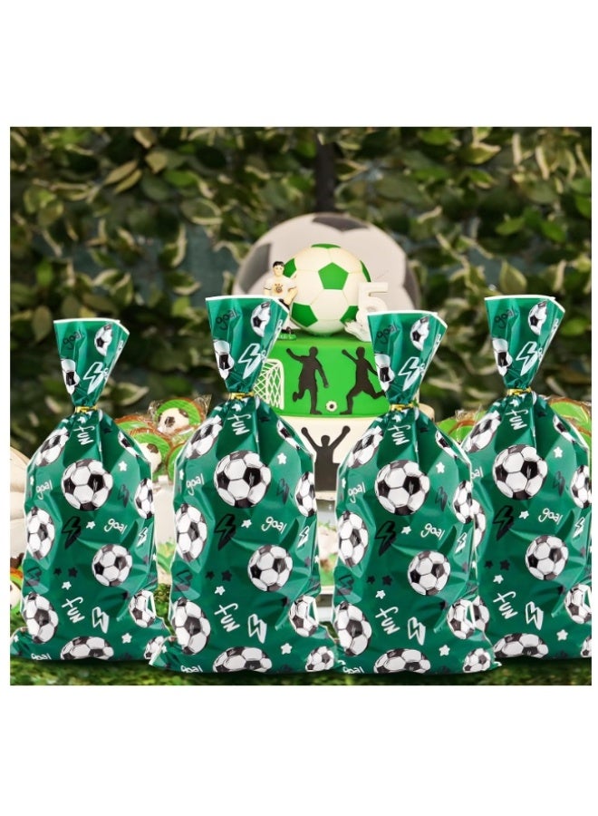 LATEEN 100 Pcs  Football Party Gift  Bag Soccer Cellophane Treat Bags Soccer Party Favor Football Treat Candy Bags for Team Birthday Party Decorations Supplies with100 Pcs Golden Twist Ties 12.5X27.5CM - Image 2