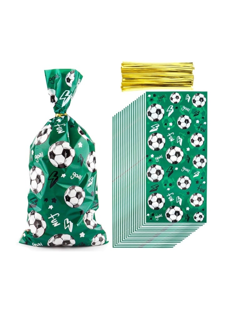 LATEEN 100 Pcs  Football Party Gift  Bag Soccer Cellophane Treat Bags Soccer Party Favor Football Treat Candy Bags for Team Birthday Party Decorations Supplies with100 Pcs Golden Twist Ties 12.5X27.5CM - Image 1