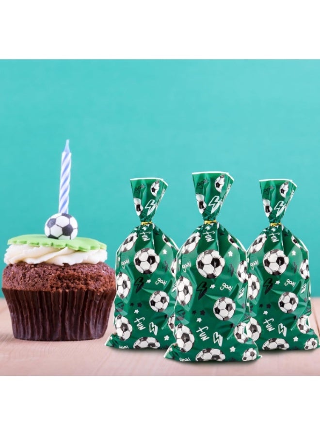LATEEN 100 Pcs  Football Party Gift  Bag Soccer Cellophane Treat Bags Soccer Party Favor Football Treat Candy Bags for Team Birthday Party Decorations Supplies with100 Pcs Golden Twist Ties 12.5X27.5CM - Image 5