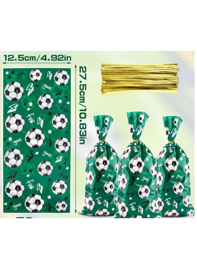 LATEEN 100 Pcs  Football Party Gift  Bag Soccer Cellophane Treat Bags Soccer Party Favor Football Treat Candy Bags for Team Birthday Party Decorations Supplies with100 Pcs Golden Twist Ties 12.5X27.5CM - Image 3