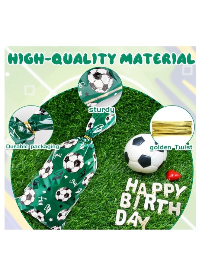LATEEN 100 Pcs  Football Party Gift  Bag Soccer Cellophane Treat Bags Soccer Party Favor Football Treat Candy Bags for Team Birthday Party Decorations Supplies with100 Pcs Golden Twist Ties 12.5X27.5CM - Image 4