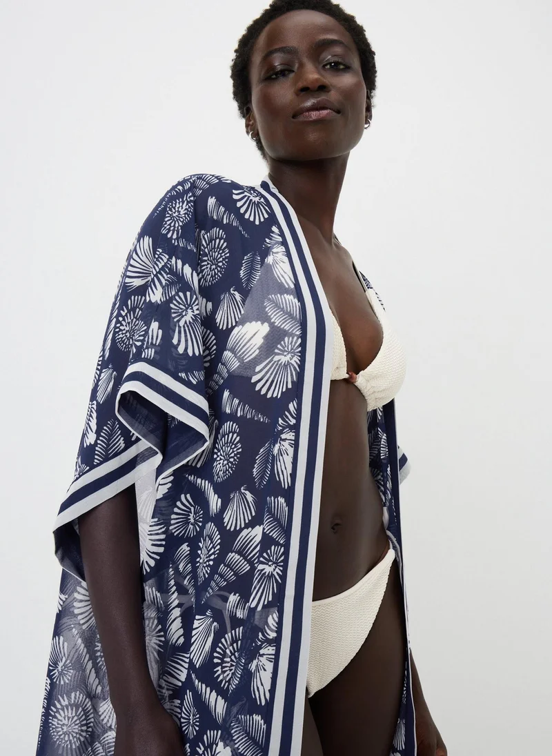 ماتلان كيمونو بطبعة صدف أزرق داكن