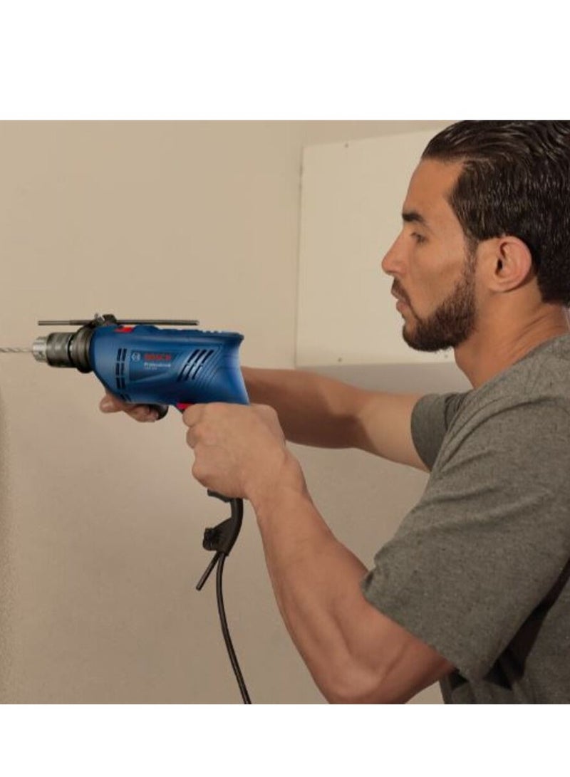 بوش دريل  شنيور تخريم مع هدية (1 جوز من كفوف حماية ربل - 1 من جاكيت سيفتي متعدد الالوان) مع ميزة المطرقة برأس معدني لتخريم الجدار و الحديد والمعادن والخشب 570 وات من بوش  Bosch GSB 570 - Image 4