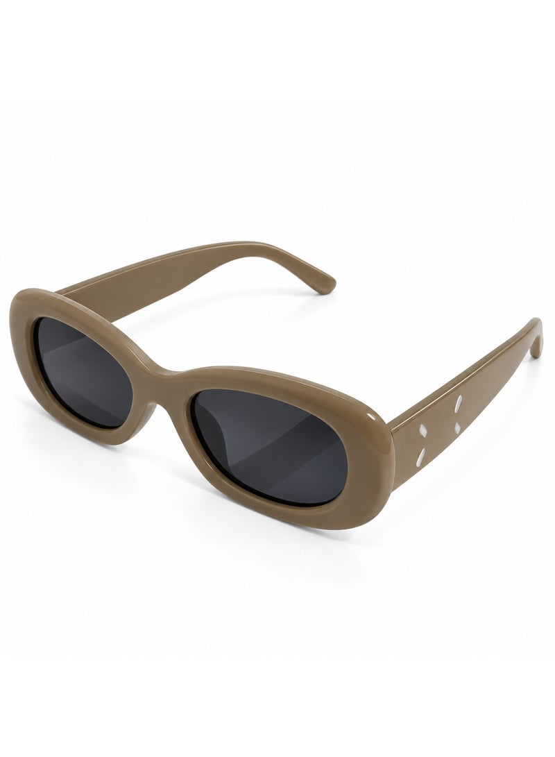 Oval Sunglasses, Taupe Brown Full-Rim Frame with Dark Smoke Lenses - Image 1
