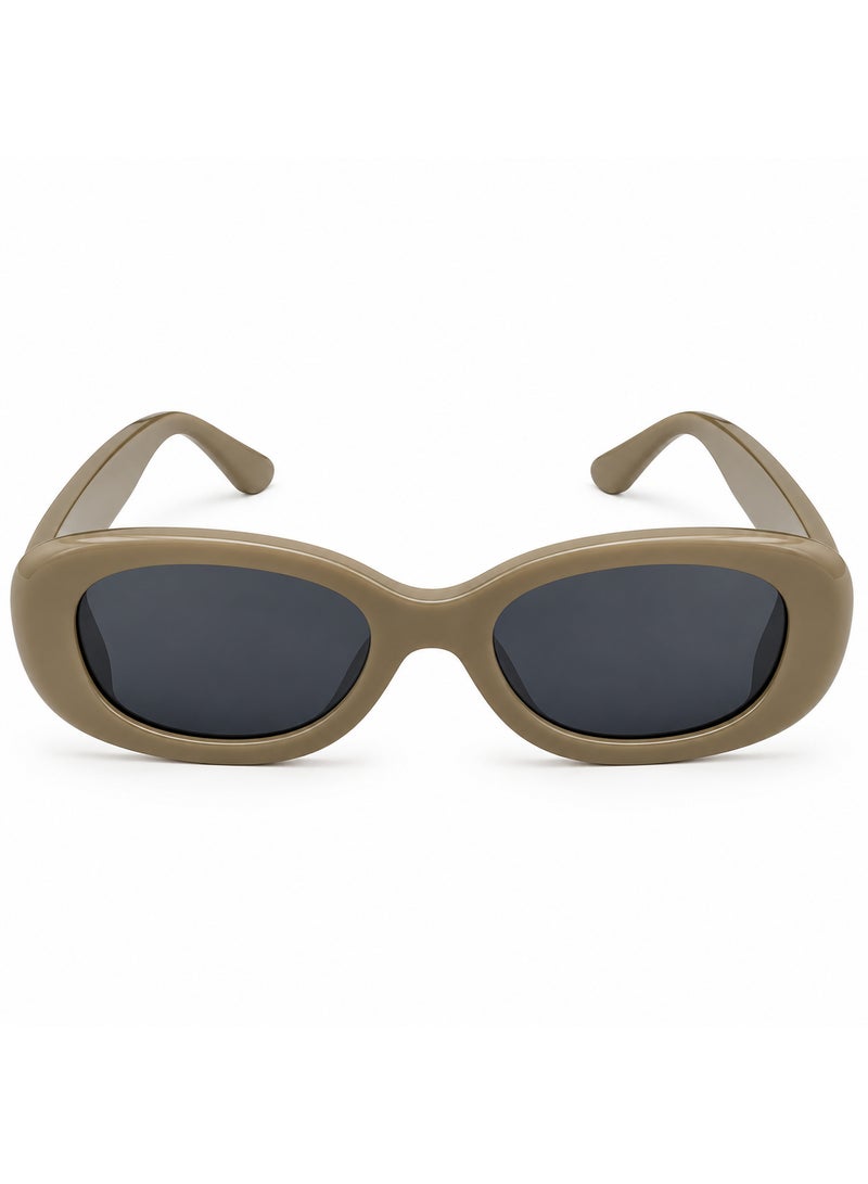 Oval Sunglasses, Taupe Brown Full-Rim Frame with Dark Smoke Lenses - Image 2