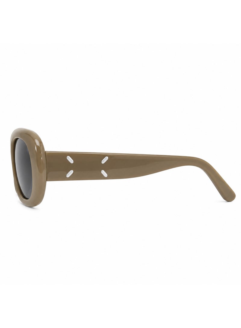 Oval Sunglasses, Taupe Brown Full-Rim Frame with Dark Smoke Lenses - Image 3