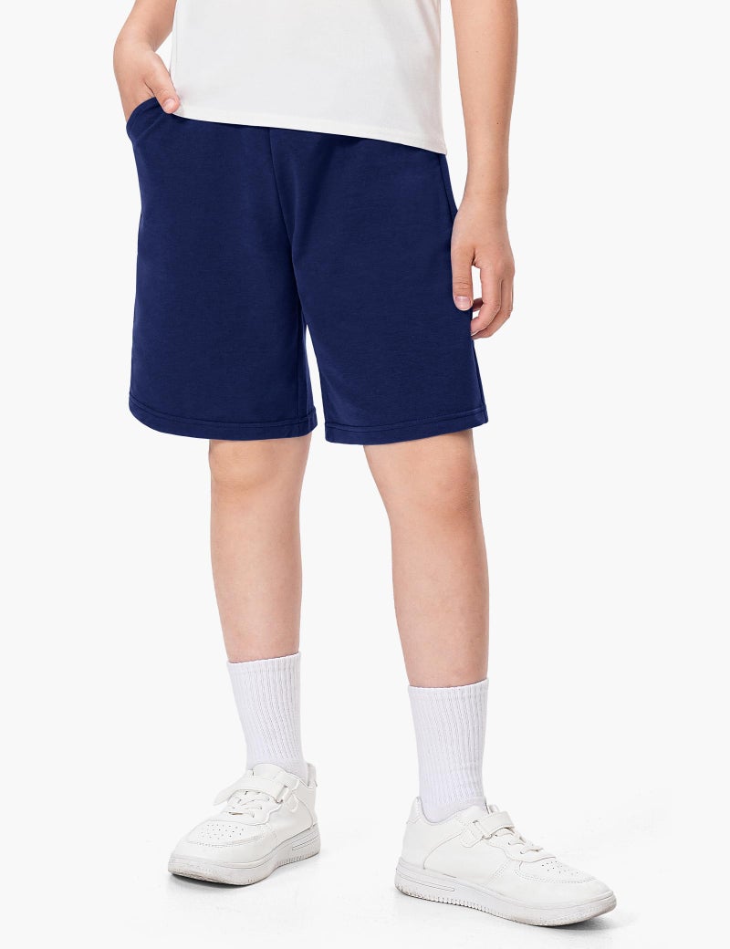 BOOPH 3 Pack Boys Shorts Boy Cotton Athletic Shorts Kids Casual Summer Clothes with Pockets 13-14 Years Black/Light Grey/Navy - Image 2