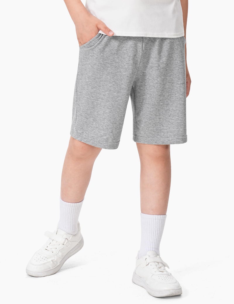BOOPH 3 Pack Boys Shorts Boy Cotton Athletic Shorts Kids Casual Summer Clothes with Pockets 13-14 Years Black/Light Grey/Navy - Image 4