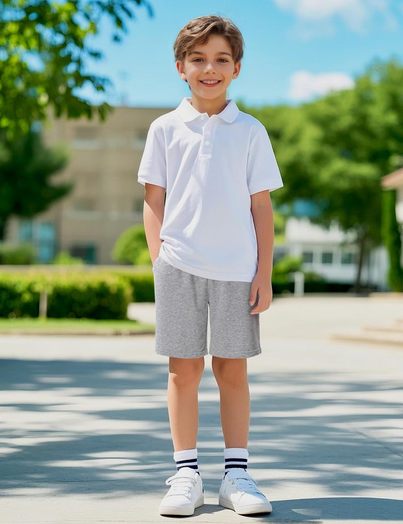 BOOPH 3 Pack Boys Shorts Boy Cotton Athletic Shorts Kids Casual Summer Clothes with Pockets 13-14 Years Black/Light Grey/Navy - Image 3