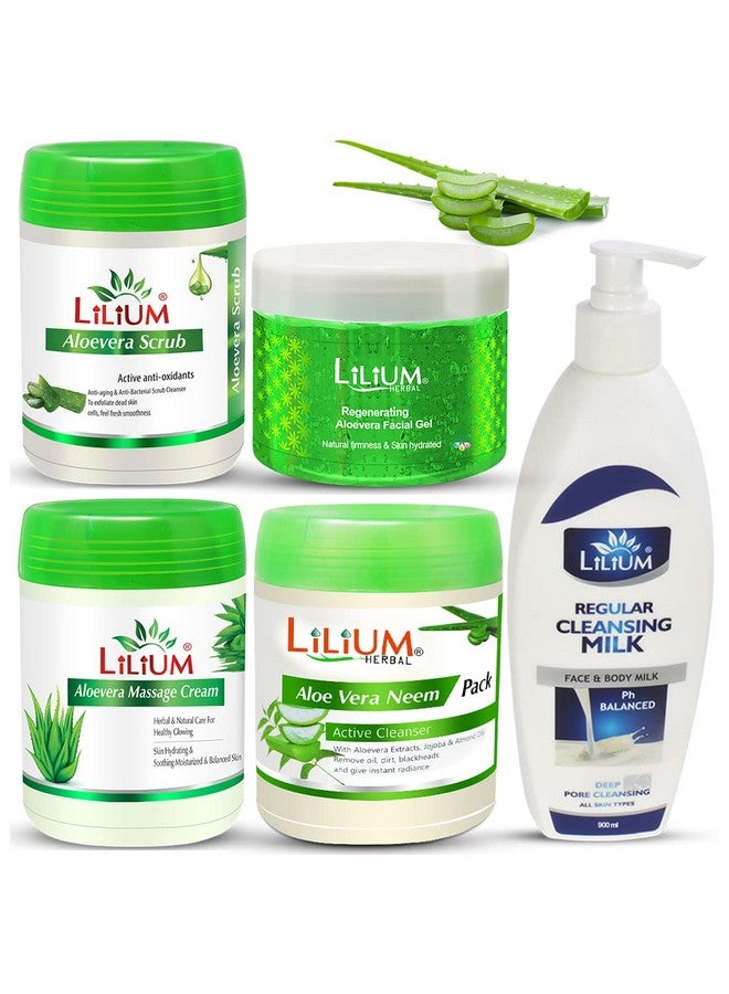 Lilium Active Anti-Oxidants Aloevera Facial Kit, 3600 GM | Soothing Moisturized & Balanced Skin | Reduce Dark Spots, Acne with Aloe Vera & Gives Healthy and Glowing skin | For Men and Women - Image 1