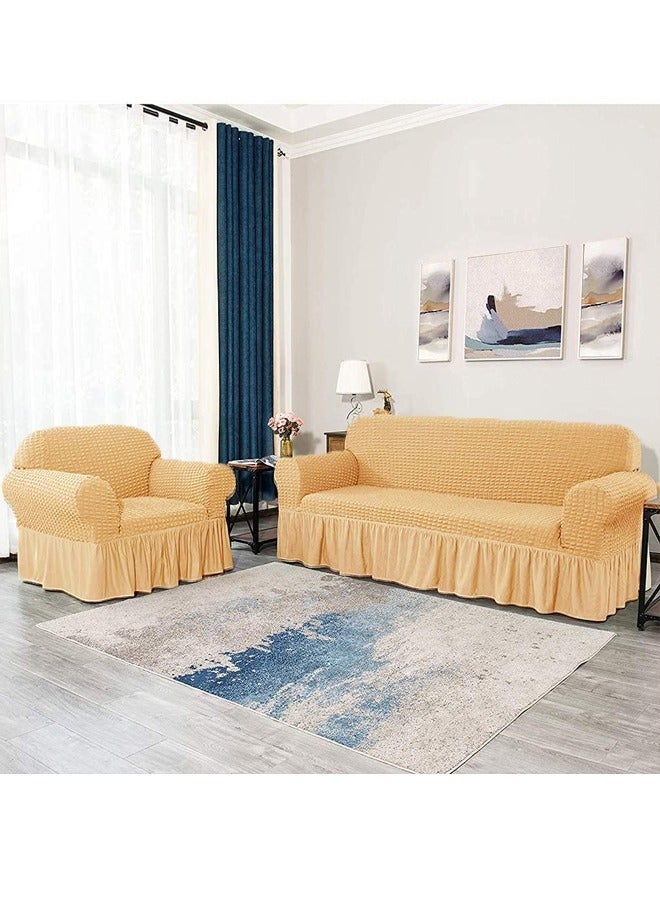 Arabest sofa cover 2 seater Super Stretchable Wrinkle-free Full Coverage Couch Slipcover Exquisitely Detailed Slip Flexible Resistant Jacquard Sofa Cover Dark Beige 100-200cm - Image 4