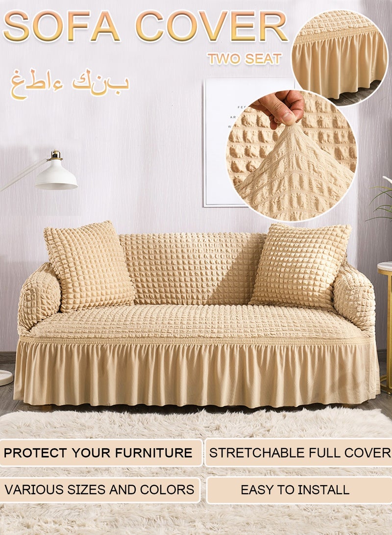 Arabest sofa cover 2 seater Super Stretchable Wrinkle-free Full Coverage Couch Slipcover Exquisitely Detailed Slip Flexible Resistant Jacquard Sofa Cover Dark Beige 100-200cm - Image 1