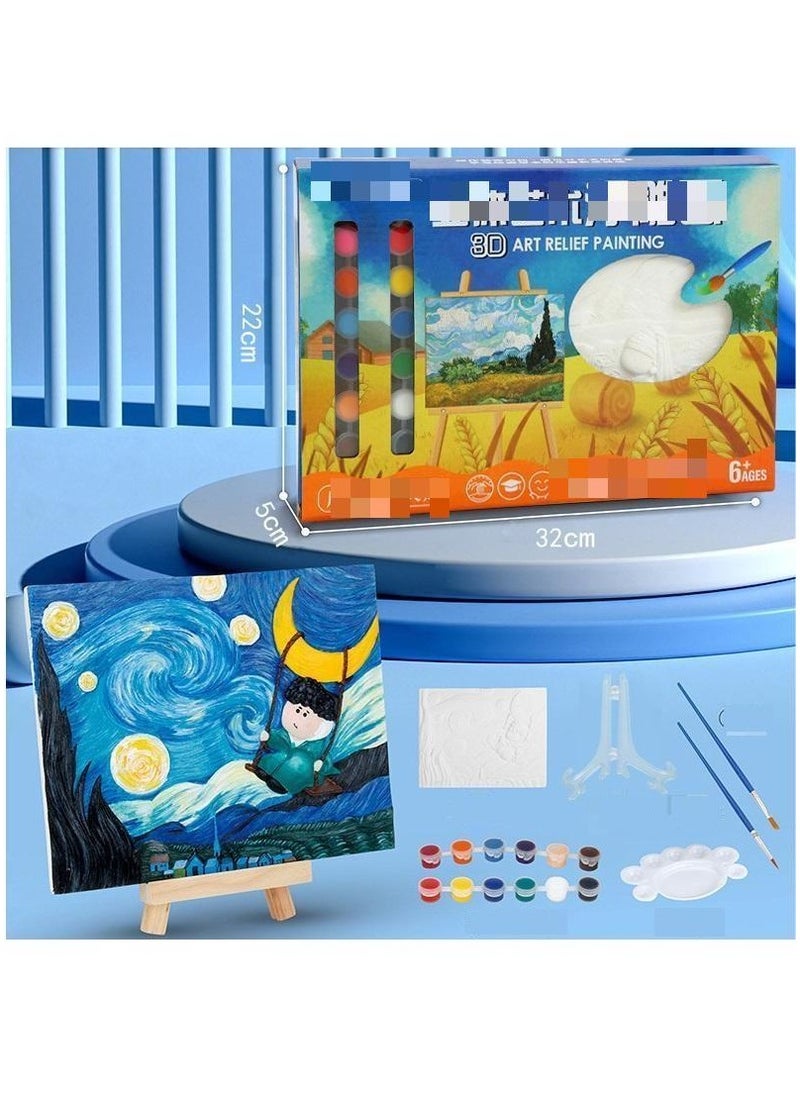Generic - 3D Three-Dimensional Art Relief Painting Plaster DIY Painted Graffiti Van Gogh European Famous Painting Gift Set - Image 1