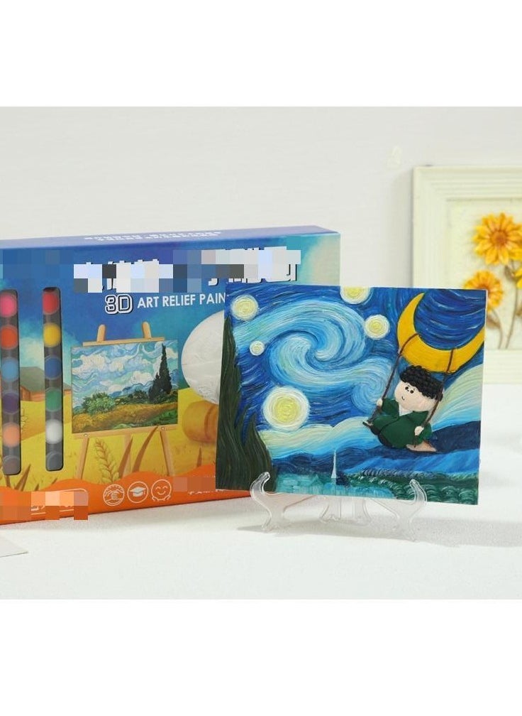 Generic - 3D Three-Dimensional Art Relief Painting Plaster DIY Painted Graffiti Van Gogh European Famous Painting Gift Set - Image 1