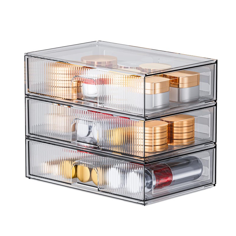 ZHIAI ZHIAI Stackable Storage Drawer  3 Piece Acrylic Organiser for Cosmetics and Beauty Products  Suitable for Dressers  Bathrooms  Cabinets  Storage Rooms  Bedrooms and Home Organisers  - Image 1