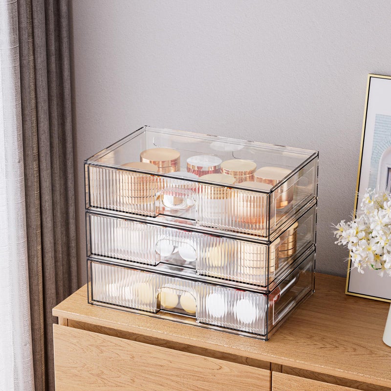 ZHIAI ZHIAI Stackable Storage Drawer  3 Piece Acrylic Organiser for Cosmetics and Beauty Products  Suitable for Dressers  Bathrooms  Cabinets  Storage Rooms  Bedrooms and Home Organisers  - Image 2