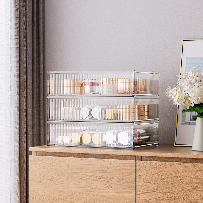 ZHIAI ZHIAI Stackable Storage Drawer  3 Piece Acrylic Organiser for Cosmetics and Beauty Products  Suitable for Dressers  Bathrooms  Cabinets  Storage Rooms  Bedrooms and Home Organisers  - Image 4