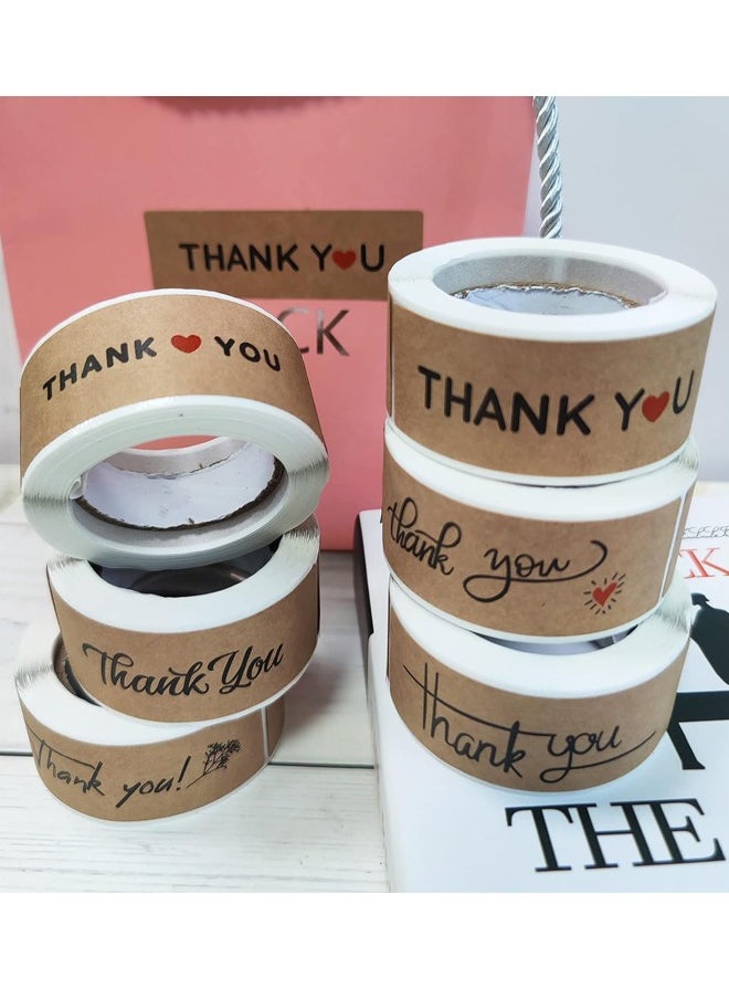 Royee - 6 Roll 1 x 3 Inch Thank You Stickers Rectangle Gift Seal Kraft Paper Labels Diary Stationery Stickers for Business Wedding Party Decor Handmade Decoration - Image 1