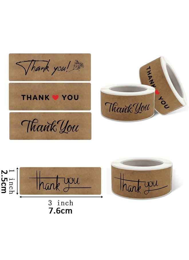 Royee - 6 Roll 1 x 3 Inch Thank You Stickers Rectangle Gift Seal Kraft Paper Labels Diary Stationery Stickers for Business Wedding Party Decor Handmade Decoration - Image 1