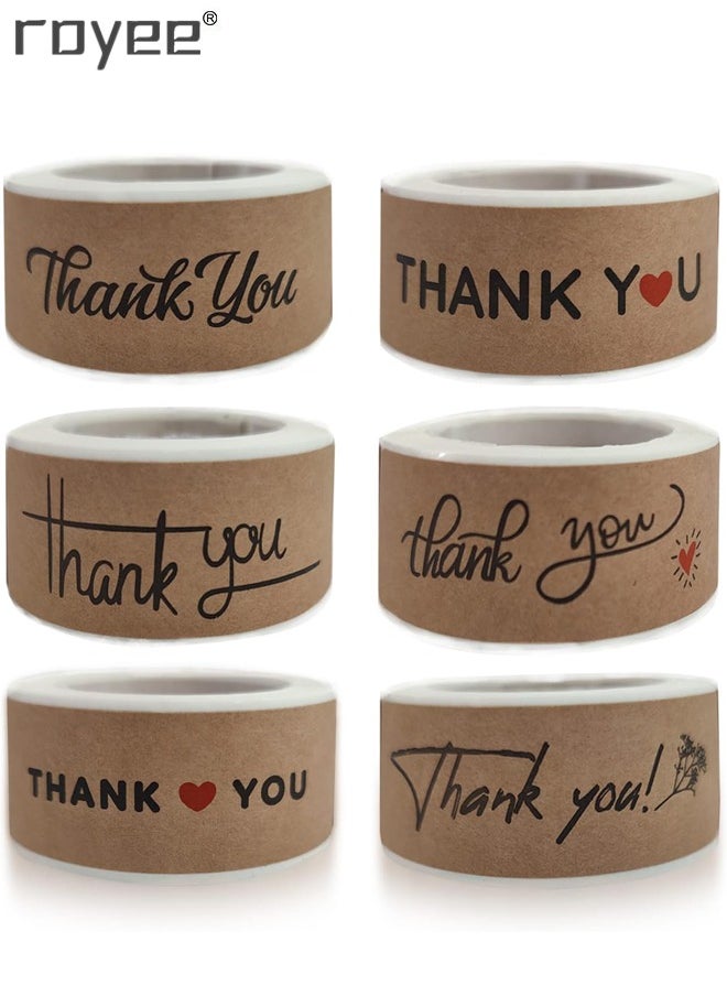 Royee - 6 Roll 1 x 3 Inch Thank You Stickers Rectangle Gift Seal Kraft Paper Labels Diary Stationery Stickers for Business Wedding Party Decor Handmade Decoration - Image 1