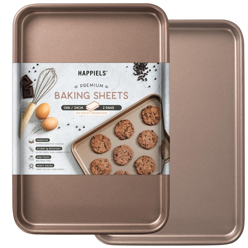 HAPPIELS Nonstick 9x13 inch Quarter Baking Sheet Set of 2  PFOA  BPA Free Non Toxic 13x9 inches Cookie Sheets  Best Non stick Cooking Pans Small Tray for Toaster Oven  Nontoxic Baking Pan 9 x 13