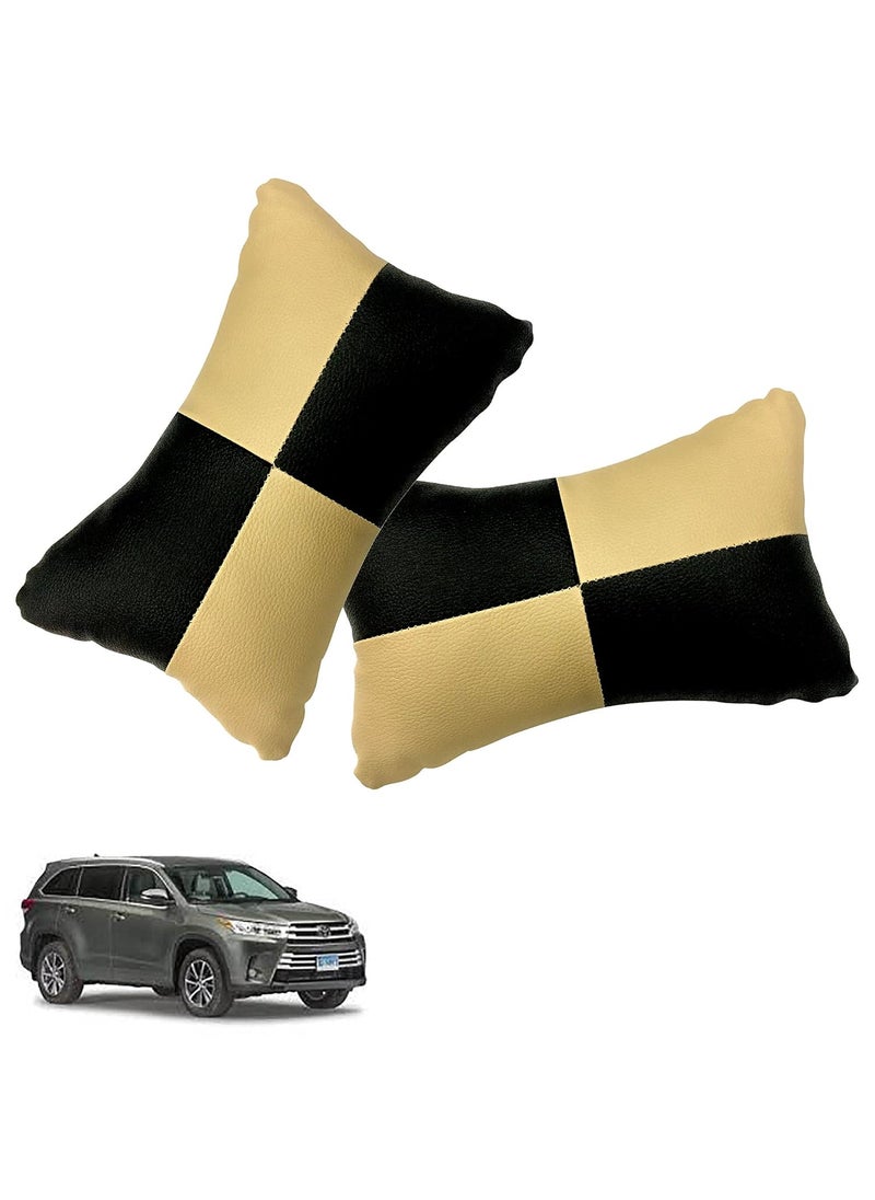 Adroitz Adroitz Car Pillow Faux Leather Material Check Design 2 Pieces in Beige for Highlander_PR173  - Image 1