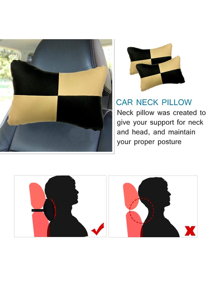 Adroitz Adroitz Car Pillow Faux Leather Material Check Design 2 Pieces in Beige for Highlander_PR173  - Image 5