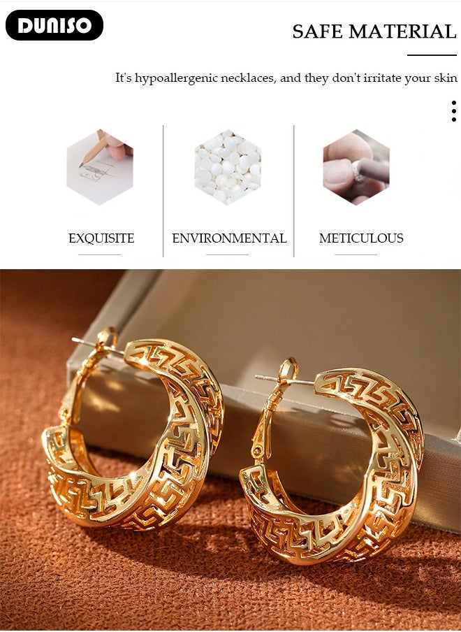 DUNISO Gold Hoop Earrings for Women's, Fashionable Lightweight Earrings, Hollow Hoop Earrings, Pendant Earrings, Dainty Gold Geometric Earrings, Hypoallergenic Earrings for Women Girls  - Image 2