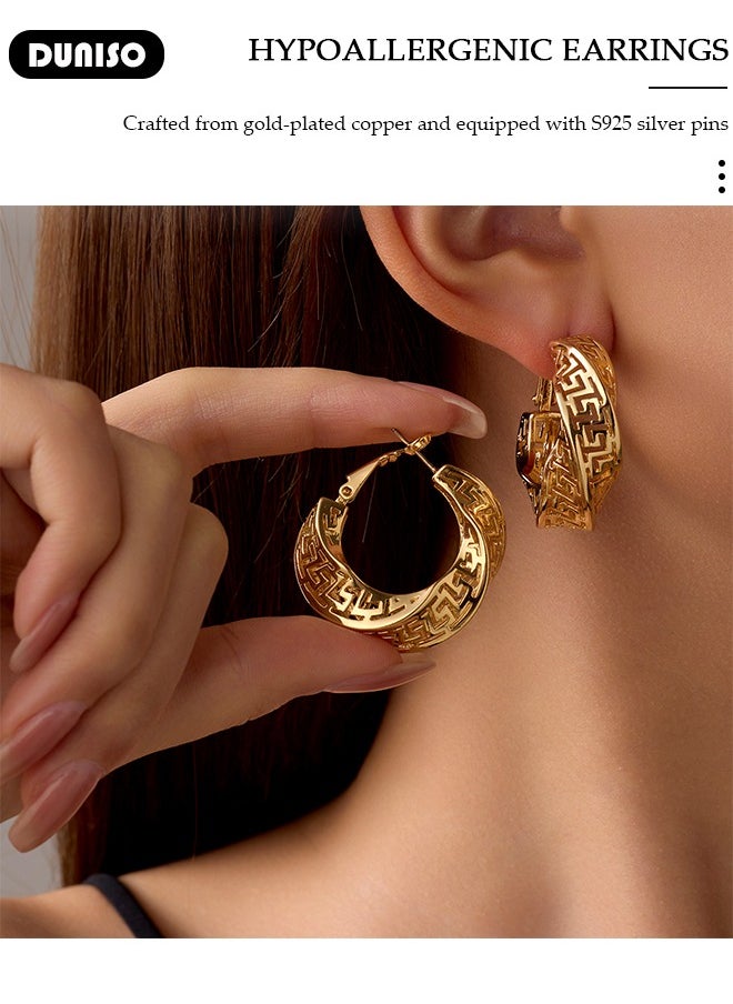 DUNISO Gold Hoop Earrings for Women's, Fashionable Lightweight Earrings, Hollow Hoop Earrings, Pendant Earrings, Dainty Gold Geometric Earrings, Hypoallergenic Earrings for Women Girls  - Image 5