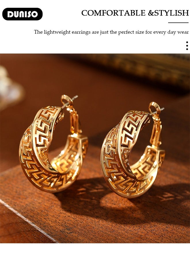 DUNISO Gold Hoop Earrings for Women's, Fashionable Lightweight Earrings, Hollow Hoop Earrings, Pendant Earrings, Dainty Gold Geometric Earrings, Hypoallergenic Earrings for Women Girls  - Image 3