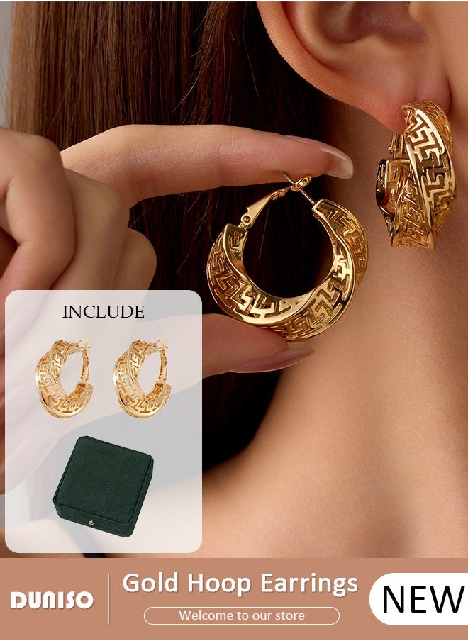 DUNISO Gold Hoop Earrings for Women's, Fashionable Lightweight Earrings, Hollow Hoop Earrings, Pendant Earrings, Dainty Gold Geometric Earrings, Hypoallergenic Earrings for Women Girls  - Image 1