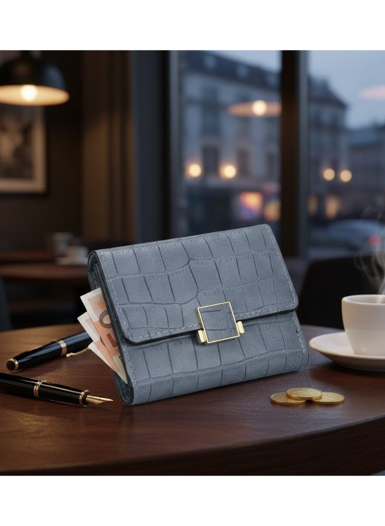 zoba Luxury women's wallet made of high-quality faux leather with an elegant pattern - gold metal clasp gives a touch of luxury - smart interior organization for cards, cash and bills (grey color) - Image 4