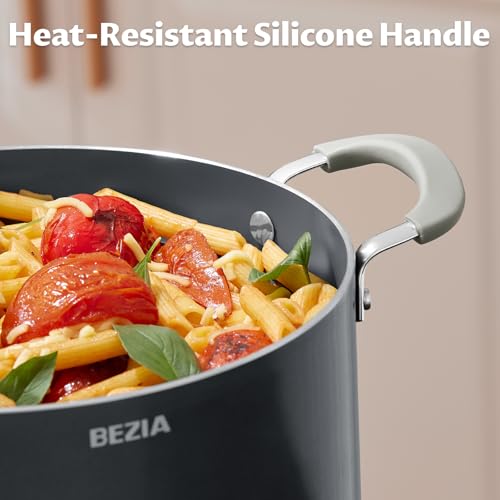 BEZIA 8 Quart Nonstick Stock Pot with Lid, BEZIA Ceramic Soup Pot with Lid, Induction Ready, Large Cooking Pot with Silicone Handle, Compatible with All Cooktops, Dishwasher Safe - Image 3