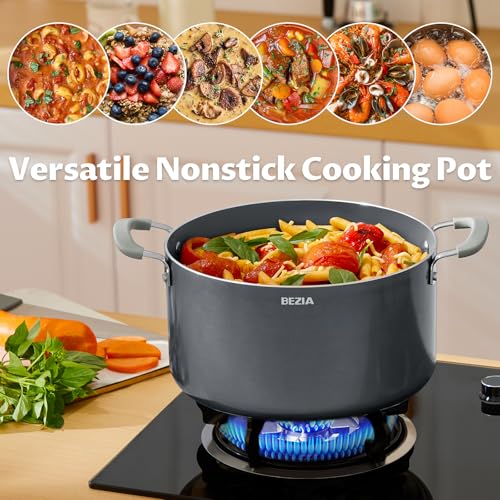 BEZIA 8 Quart Nonstick Stock Pot with Lid, BEZIA Ceramic Soup Pot with Lid, Induction Ready, Large Cooking Pot with Silicone Handle, Compatible with All Cooktops, Dishwasher Safe - Image 5