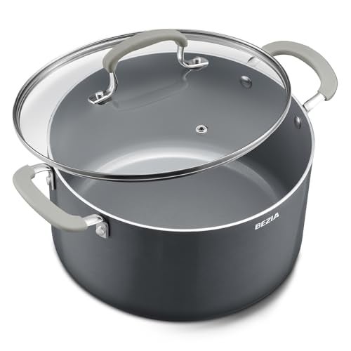 BEZIA 8 Quart Nonstick Stock Pot with Lid, BEZIA Ceramic Soup Pot with Lid, Induction Ready, Large Cooking Pot with Silicone Handle, Compatible with All Cooktops, Dishwasher Safe - Image 1