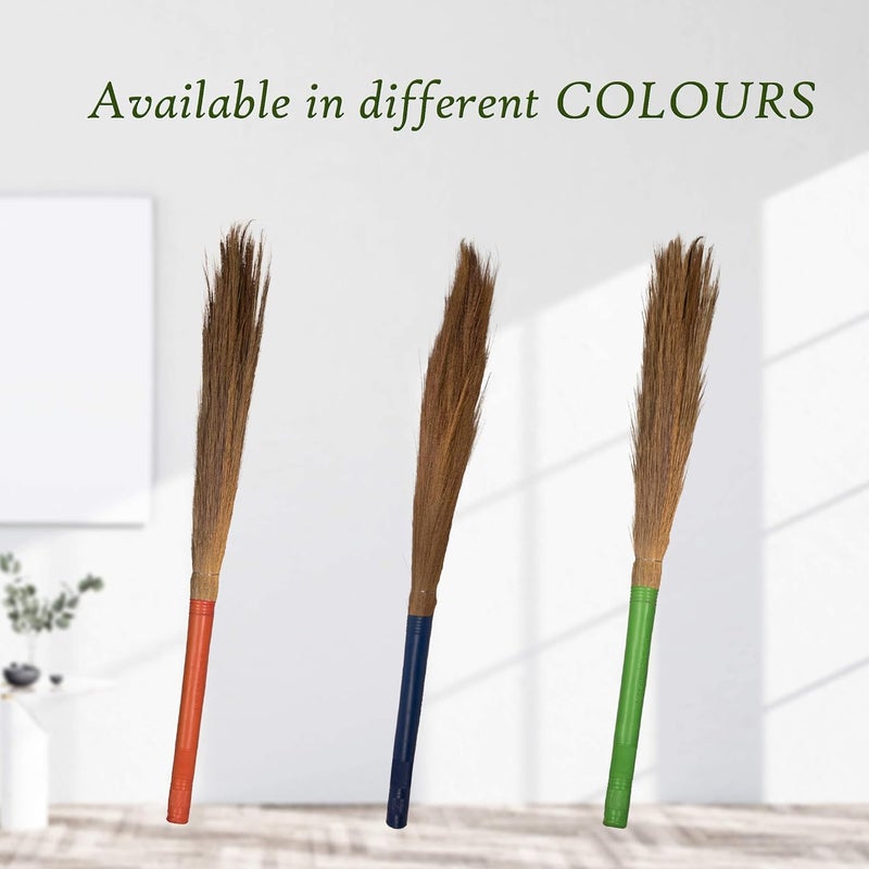 KRV Lucky Plastic Handle Broom Stick Natural Soft Mizoram Grass Broom Zero Dust Broom Stick MultiUse Pantry Office and Home Floor Cleaning Broomstick  - Image 2