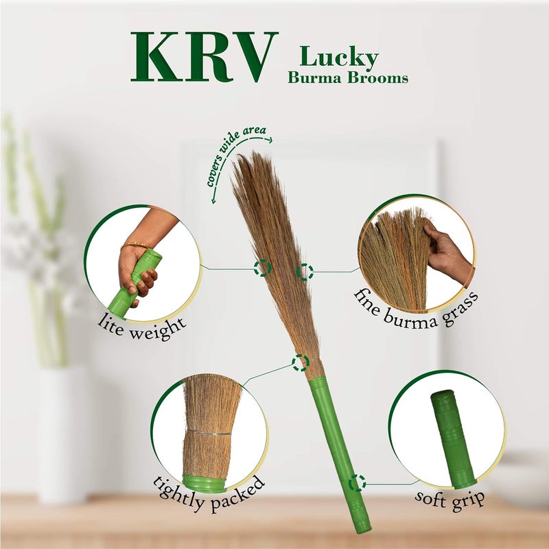 KRV Lucky Plastic Handle Broom Stick Natural Soft Mizoram Grass Broom Zero Dust Broom Stick MultiUse Pantry Office and Home Floor Cleaning Broomstick  - Image 3
