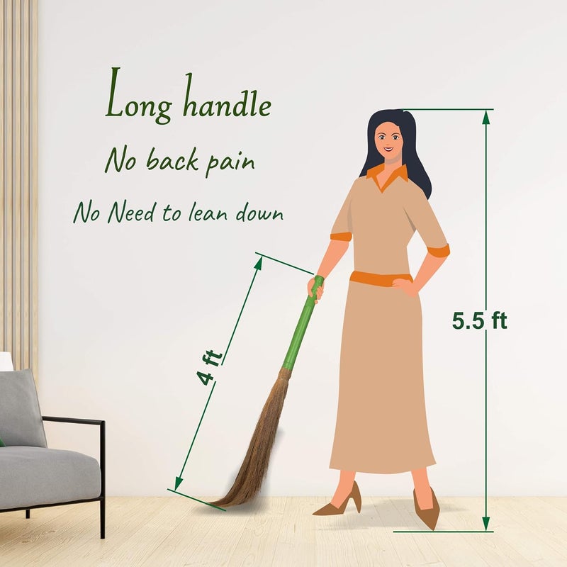KRV Lucky Plastic Handle Broom Stick Natural Soft Mizoram Grass Broom Zero Dust Broom Stick MultiUse Pantry Office and Home Floor Cleaning Broomstick  - Image 5