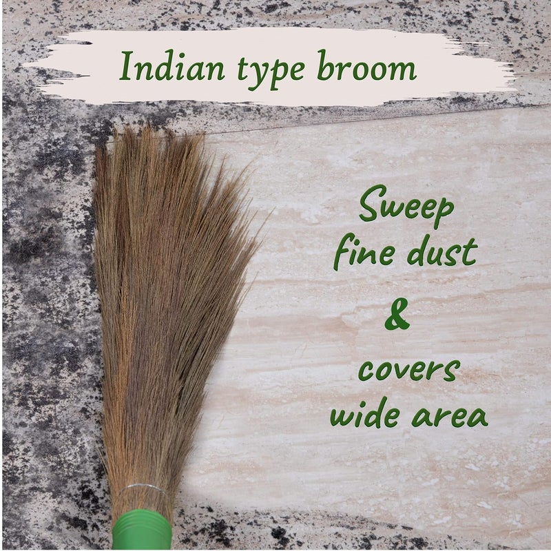 KRV Lucky Plastic Handle Broom Stick Natural Soft Mizoram Grass Broom Zero Dust Broom Stick MultiUse Pantry Office and Home Floor Cleaning Broomstick  - Image 4