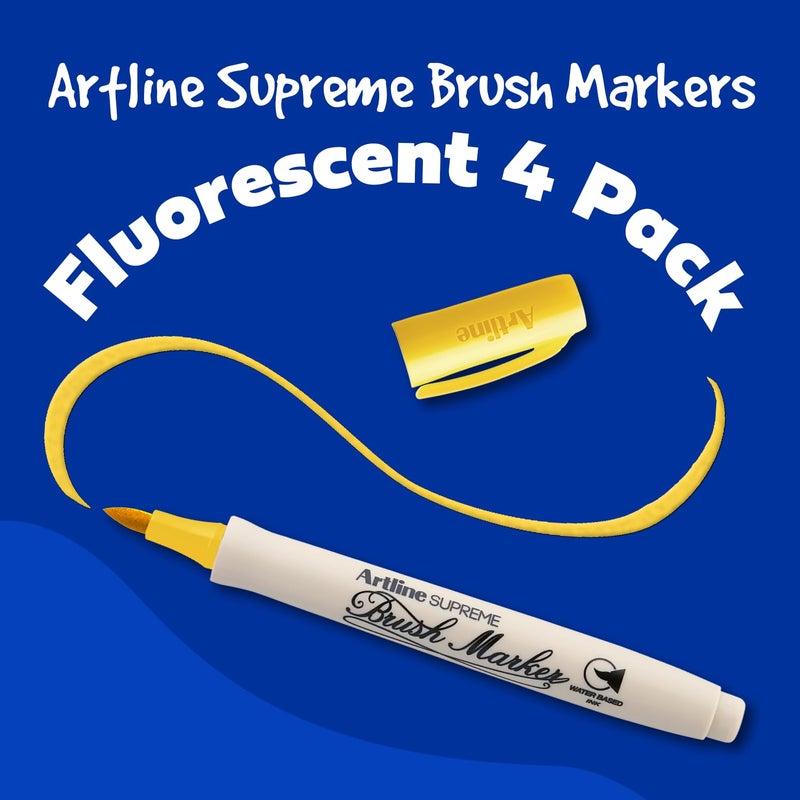 Artline Artline Supreme Brush Marker Assorted Pack Of 4 (Fl.Yellow,Fl.Orange,Fl.Pink,Fl.Green) by Anmol Art & Frames  - Image 2