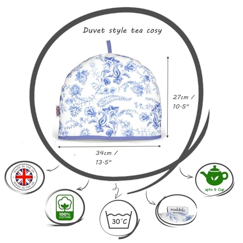 Muldale Large Tea Cozy for Teapot British - 100% Cotton Extra Thick Wadding Tea Pot Cover Designed in England - Insulated Teapot Cozy for English Tea Sets - Vintage Blue Floral - Image 4