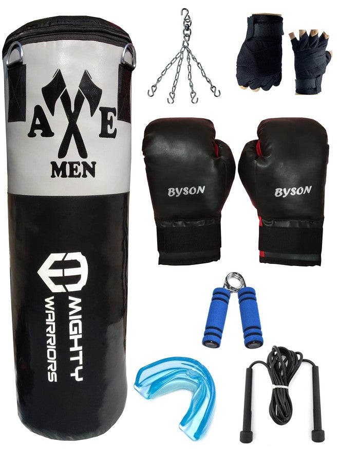 Byson Synthetic Leather Rough And Tough Boxing Kit Set For Men And Senior(3feetPunchingBag,12ozBoxingGloves, SkippingRope, HandGrip, MouthGuard, Chain And Hand Wrap)Heavy Bag For Exercise And Fitness - Image 1
