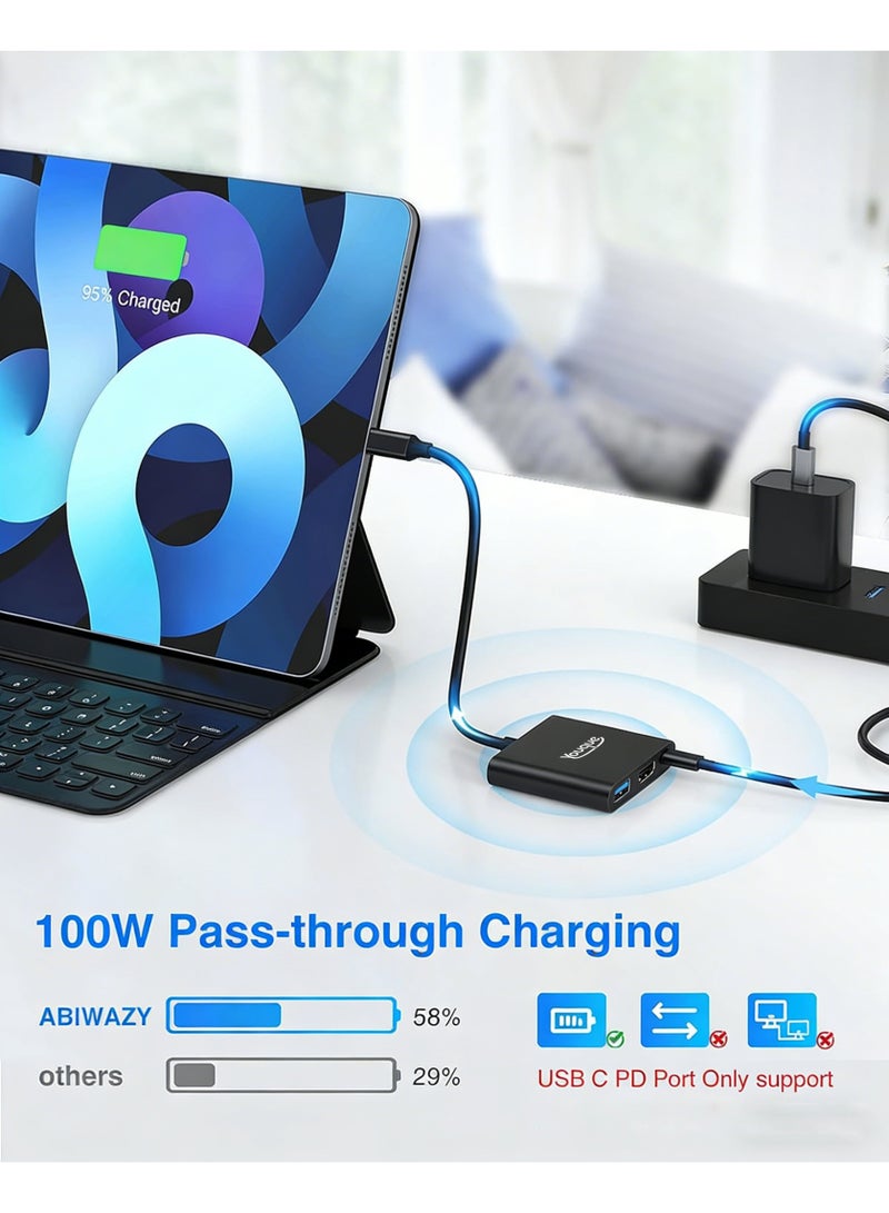 يوك محول 3 في 1 من النوع C إلى HDMI، محول HDMI، محول USB-C وUSB، محول USB-C إلى HDMI متعدد المنافذ مع منفذ شحن، محول HDMI إلى USB-C لتوصيل الشاشة بالكمبيوتر المحمول، محول USB-C إلى USB 3.0 بسرعة 10 جيجابت في الثانية، محول USB-C إلى HDMI بدقة 4K لأجهزة Mac وiPad Pro وMacBook وChromebook (أسود) - Image 5