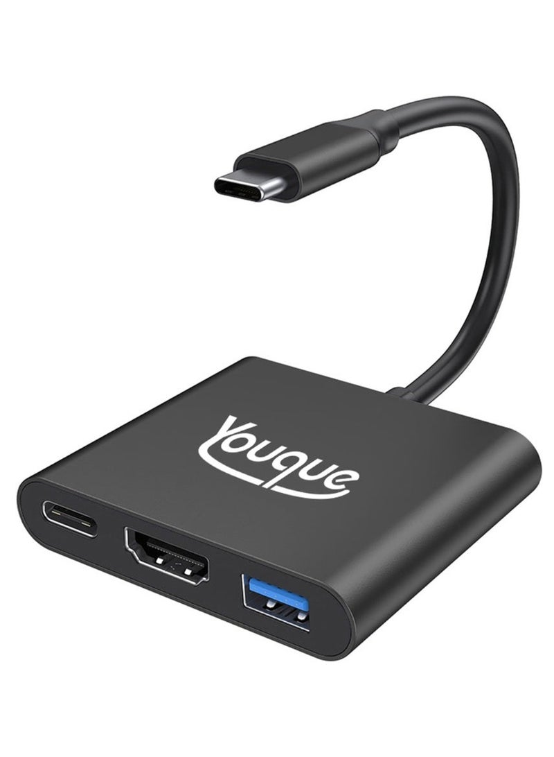 يوك محول 3 في 1 من النوع C إلى HDMI، محول HDMI، محول USB-C وUSB، محول USB-C إلى HDMI متعدد المنافذ مع منفذ شحن، محول HDMI إلى USB-C لتوصيل الشاشة بالكمبيوتر المحمول، محول USB-C إلى USB 3.0 بسرعة 10 جيجابت في الثانية، محول USB-C إلى HDMI بدقة 4K لأجهزة Mac وiPad Pro وMacBook وChromebook (أسود) - Image 1